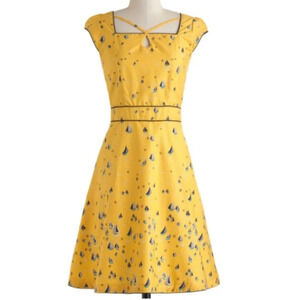 Trollied Dolly Nautical Sailboat Yellow Strappy Retro Pin Up Style Dress medium